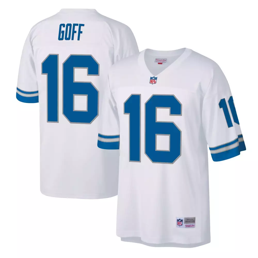 Jared Goff 16 Lions Jersey White Men Replica Blue Silver Legacy All Stitched