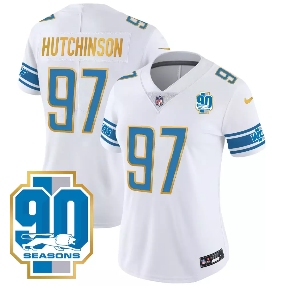 Aidan Hutchinson 97 Lions Jersey White 90 Seasons Men NFL Alternate Blue Gold All