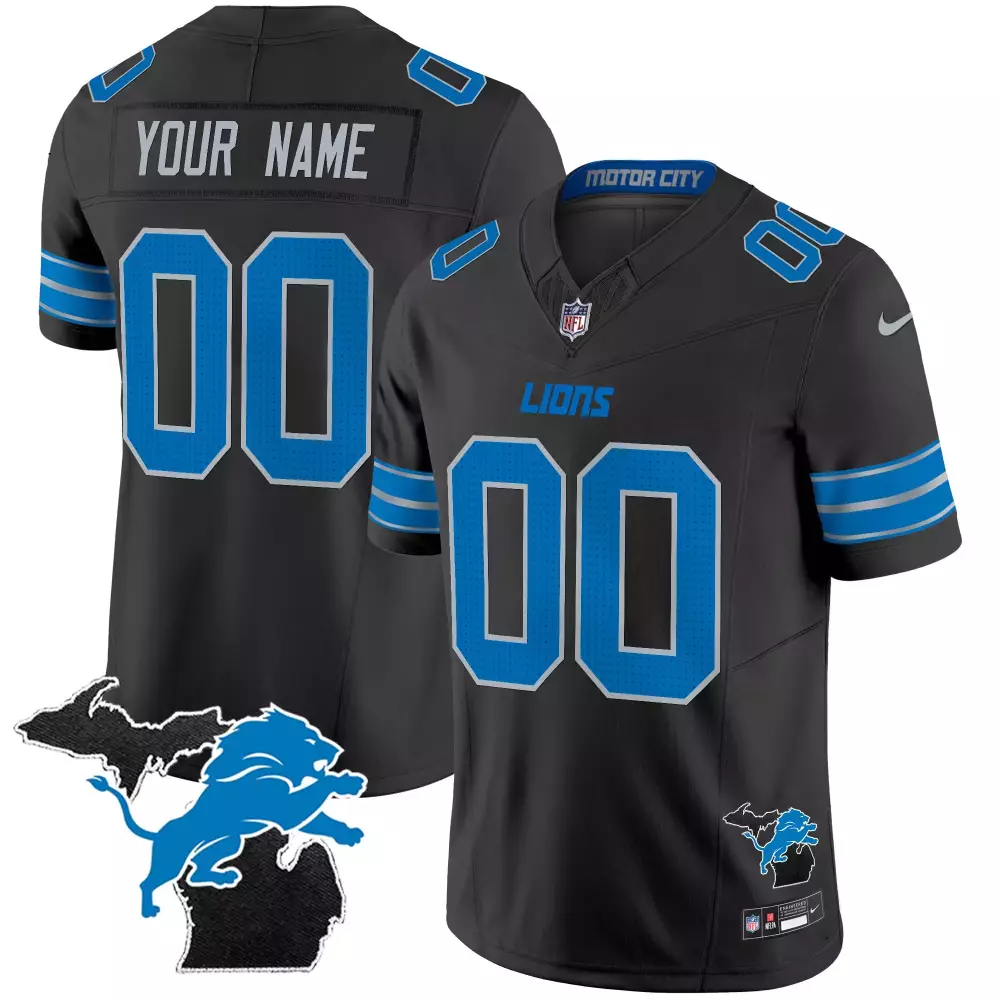 Custom Detroit Lions Jersey Black Men Blue Silver Stitched