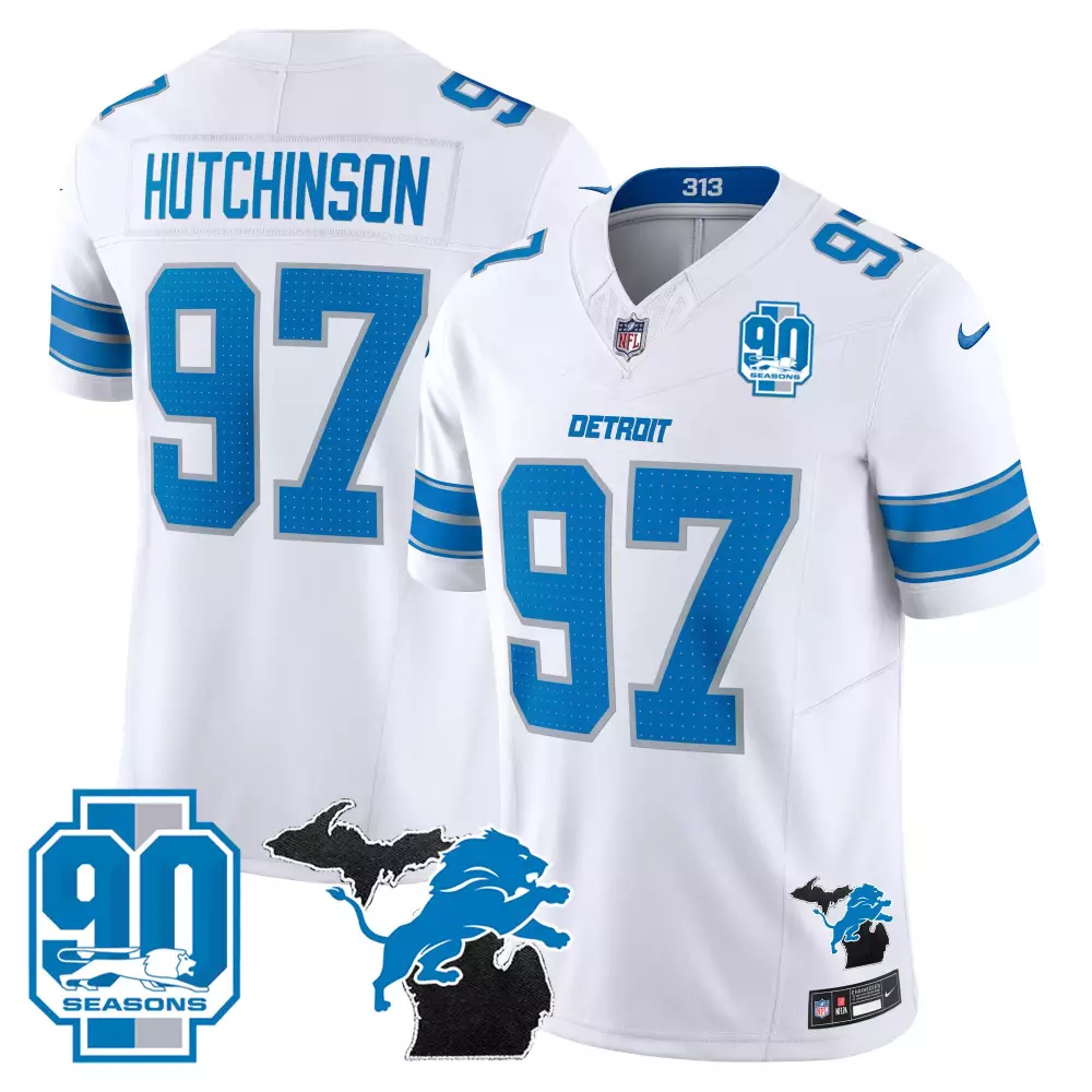 Aidan Hutchinson 97 Detroit Lions Jersey White 90th Season 90 Seasons 2020 Men Replica