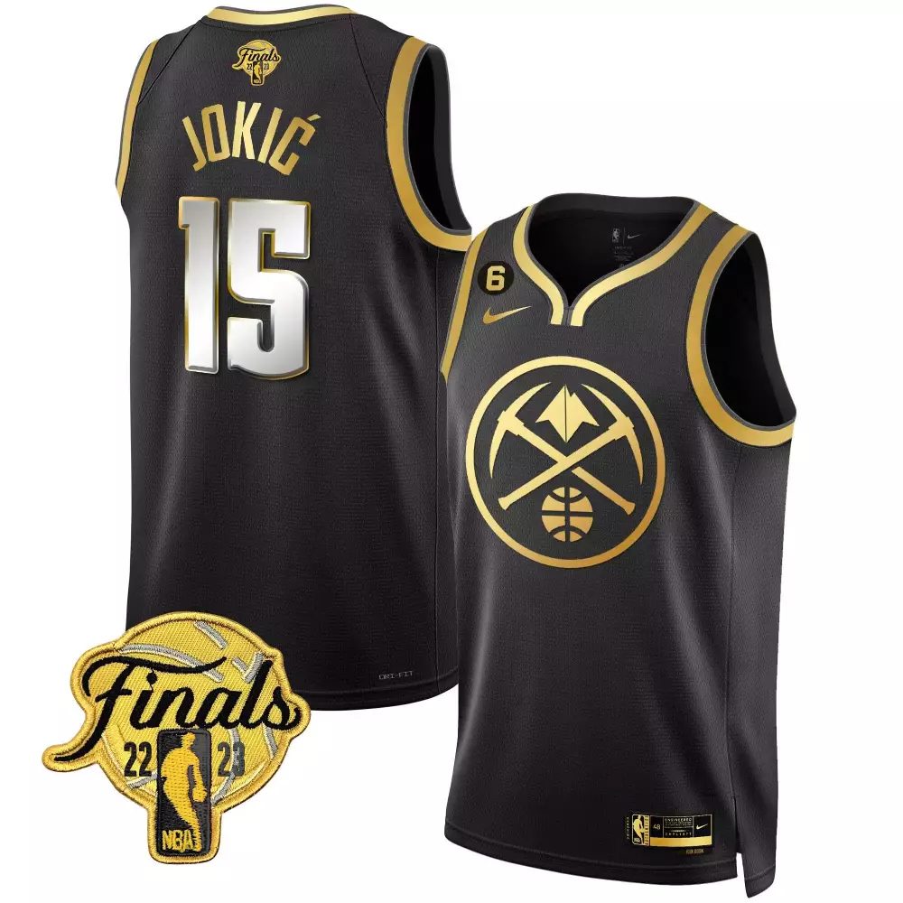 Nikola Jokic 15 Denver Nuggets Jersey Black NBA Finals 2023 Men Replica Gold Limited