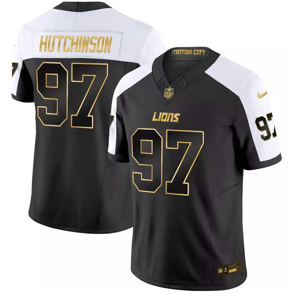 Aidan Hutchinson 97 Lions Jersey Black Men NFL Alternate White Gold Stitched