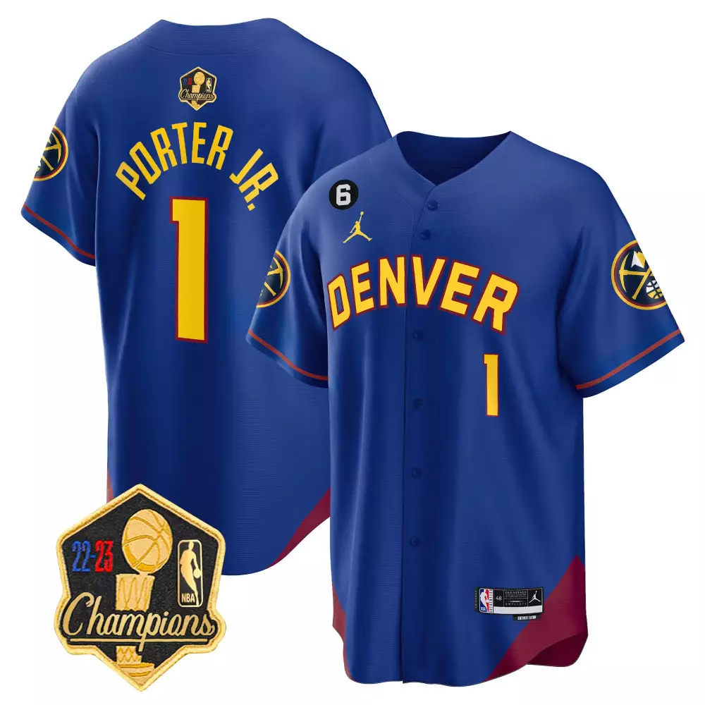 Porter Jr. 1 Denver Nuggets Jersey Blue 2023 Champions Men Yellow Maroon Limited