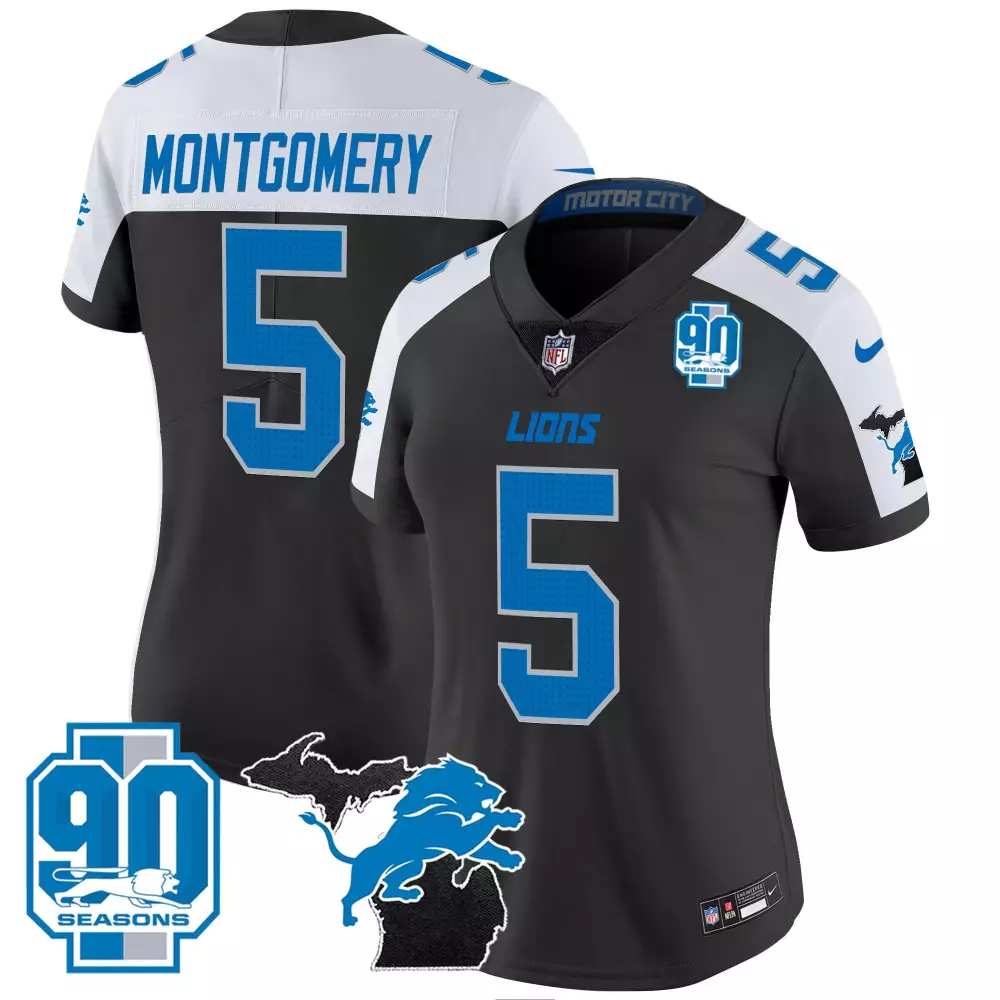 David Montgomery 5 Lions Jersey Black 90th Anniversary 90 Seasons Michigan Outline
