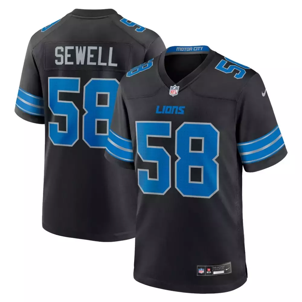 Penei Sewell 58 Lions Jersey Black Men Jerseys Blue Silver Alternate Game