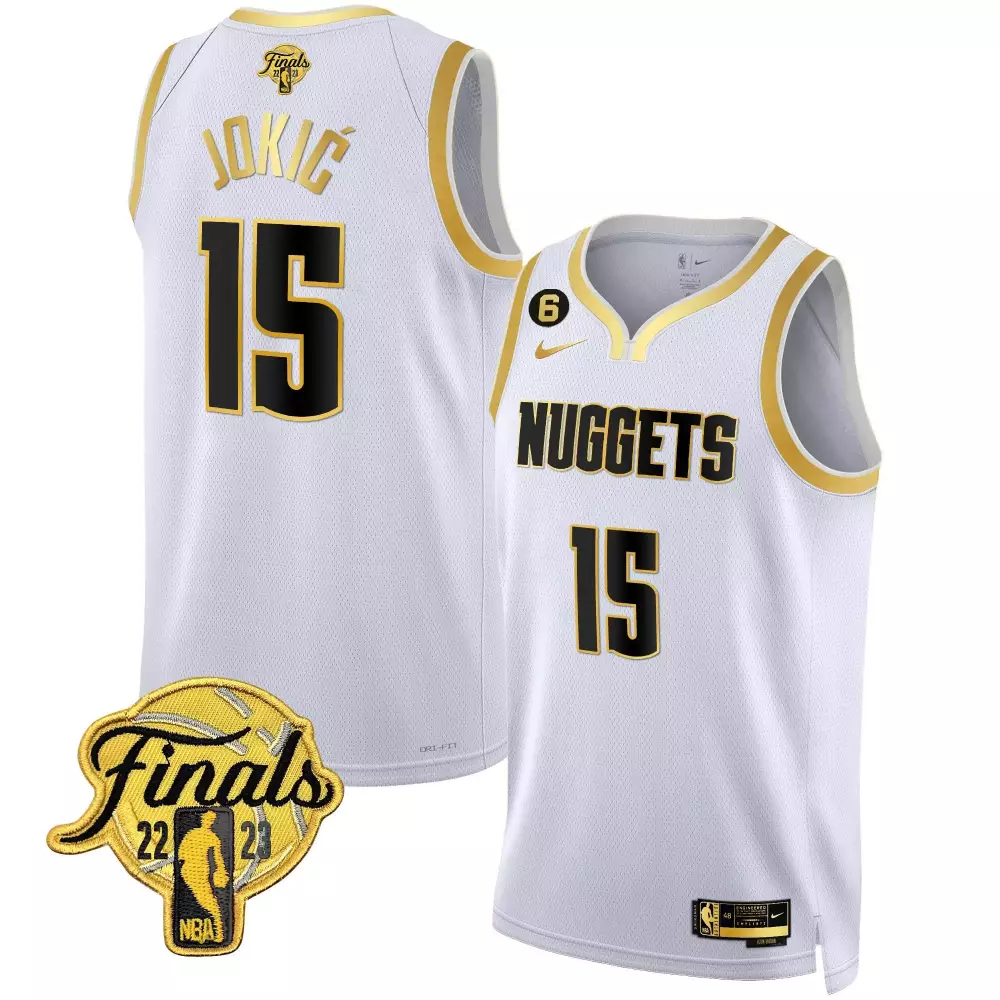 Nikola Jokic 15 Nuggets Jersey White Finals 2022-23 Men Gold Black All Stitched