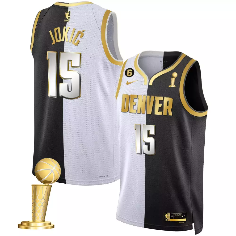 Nikola Jokic 15 Denver Nuggets Jersey Black 2023 NBA Champions Larry O'brien Championship Trophy