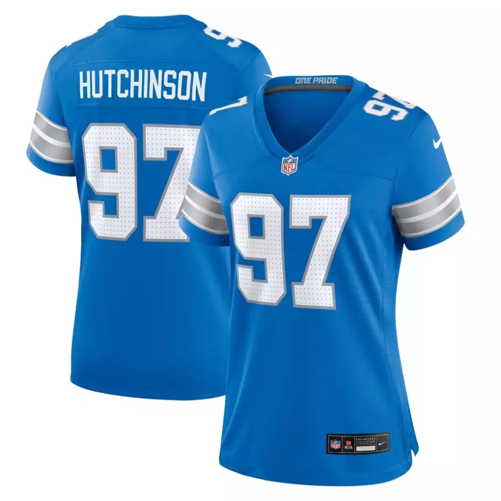 Aidan Hutchinson 97 Lions Jersey Blue Men Standard White Silver Game