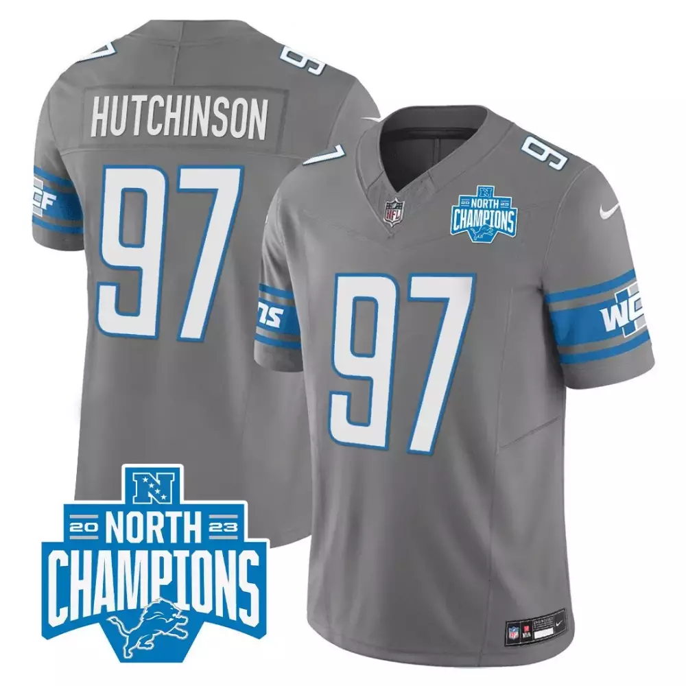 Hutchinson Division 97 Lions Jersey Gray 2023 North Champions Men Blue White Vapor