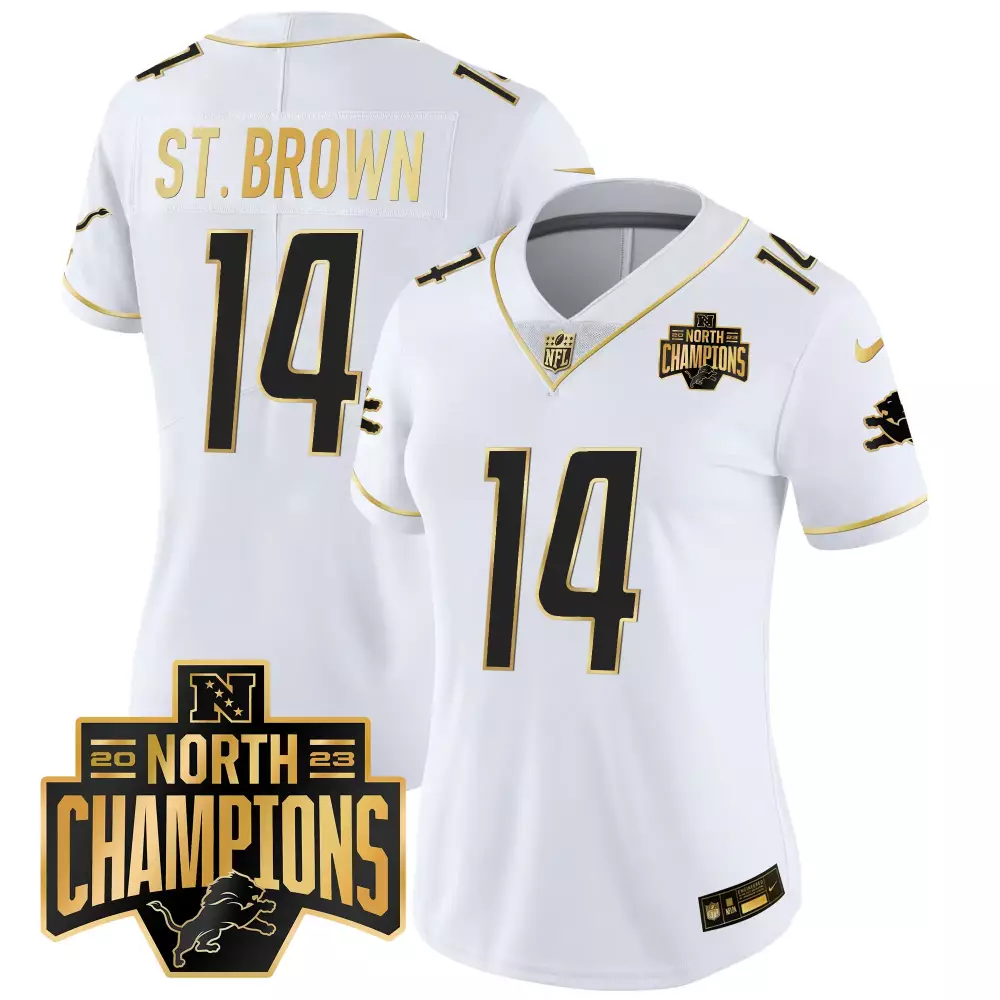 Amon-ra St. 14 Detroit Lions Jersey White 2023 North Champions Men NFL Alternate