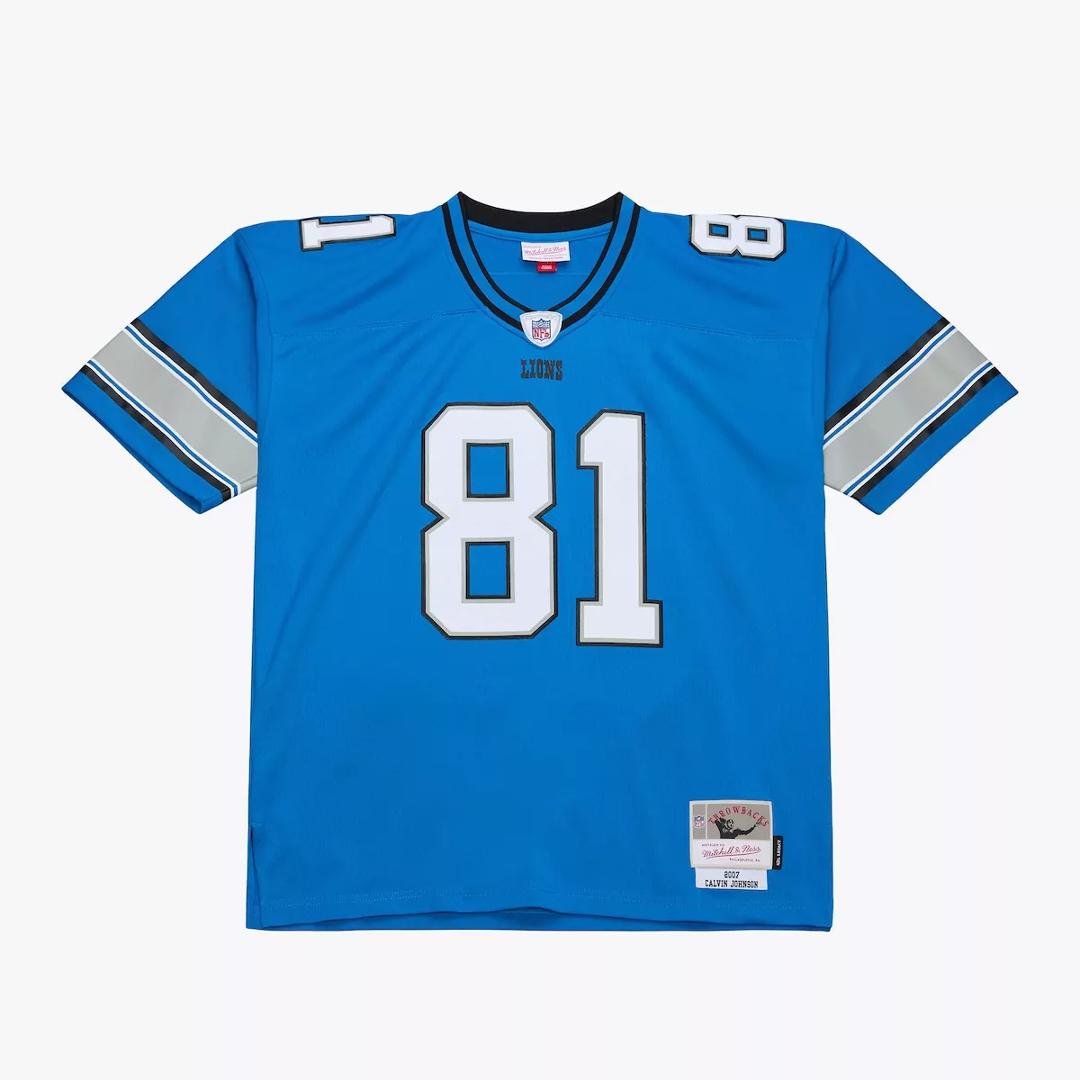 Calvin Johnson 81 Lions Jersey Blue Throwback Mitchell Ness Men White Gray Black