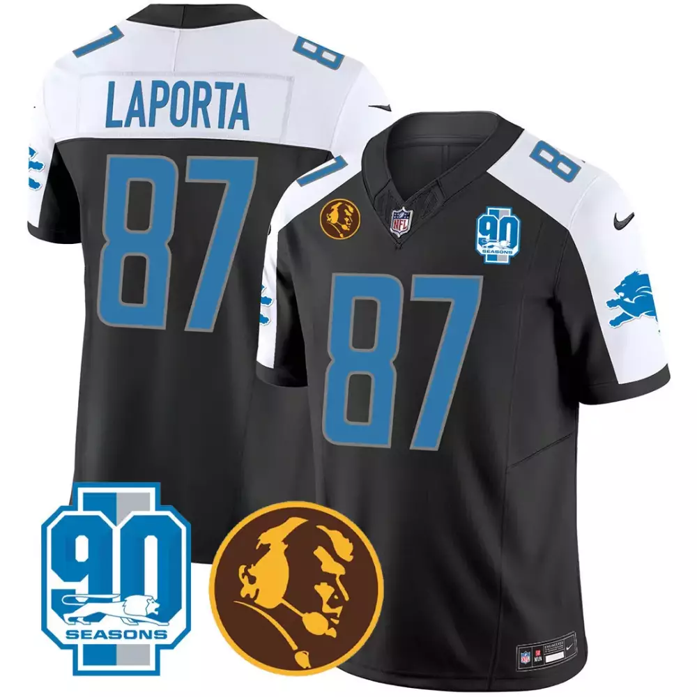 Sam Laporta 87 Lions Jersey Black 90th Anniversary 90 Seasons Men Player Alternate