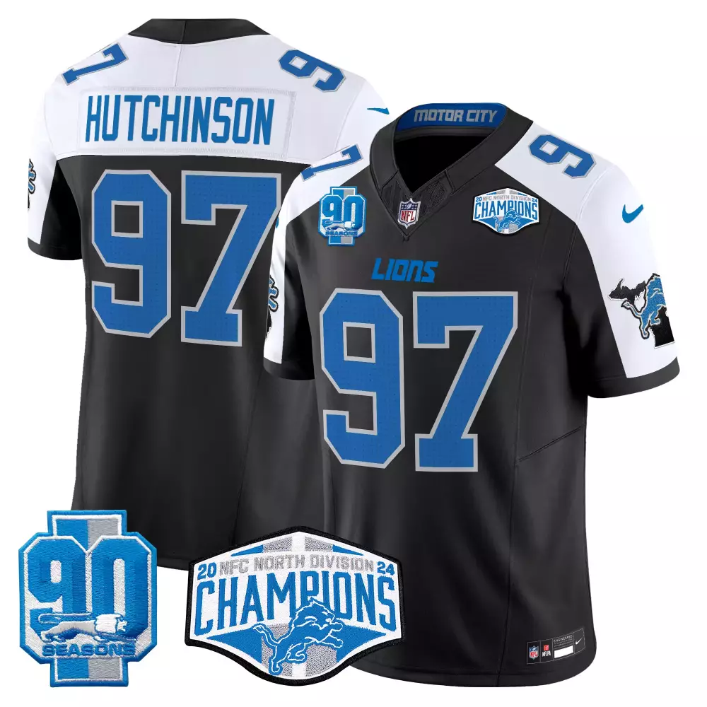 Hutchinson Division 97 Lions Jersey Black 90th Season 90 Seasons Men Alternate Split Design