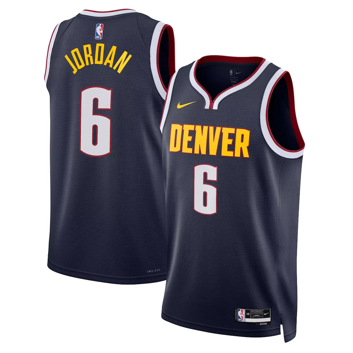 Deandre Jordan 6 Denver Jersey Navy Men Yellow White Red Icon Unisex