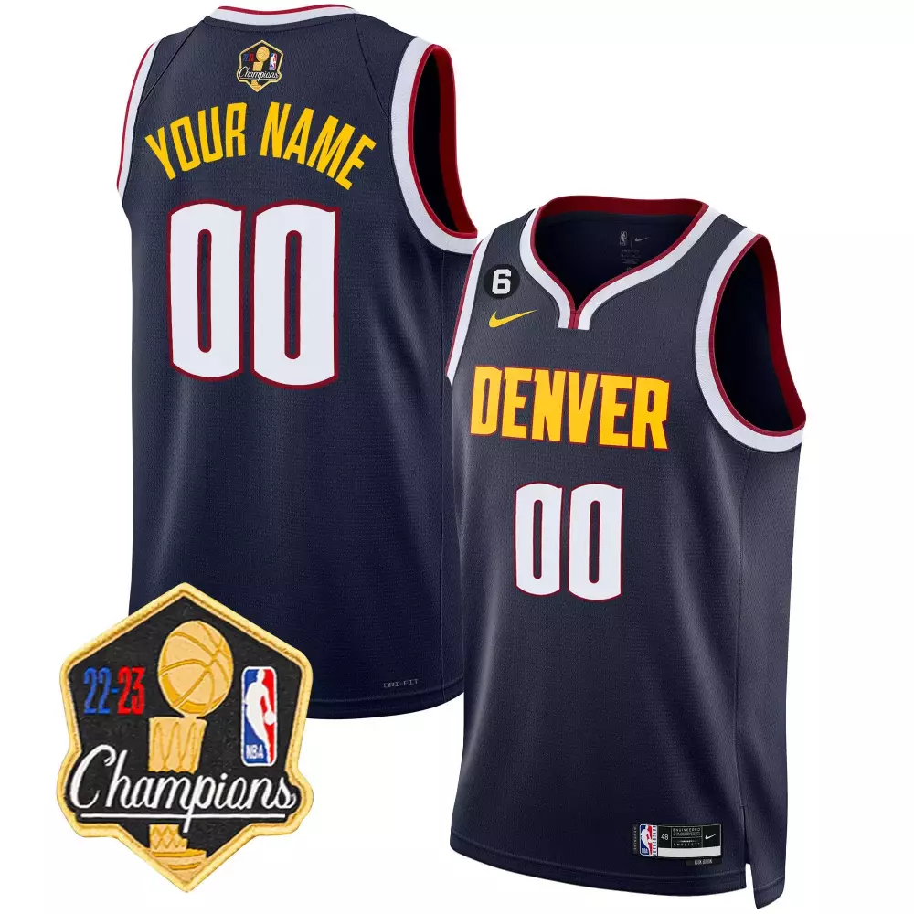 Custom Denver Nuggets Jersey Navy 2022-23 NBA Champions 2023 Men Yellow Red White