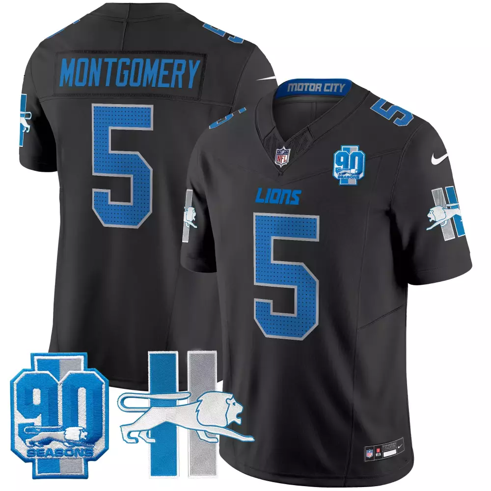 David Montgomery 5 Lions Jersey Black 90th Season 90 Seasons Motor City Men Blue