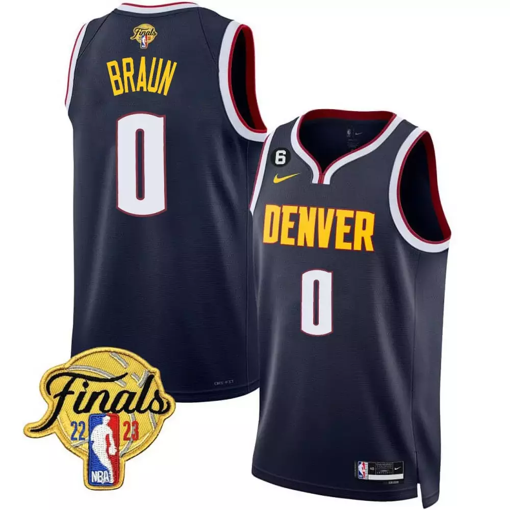 Christian Braun Denver Nuggets Jersey Navy Finals 2023 Men Yellow White Red All Stitched