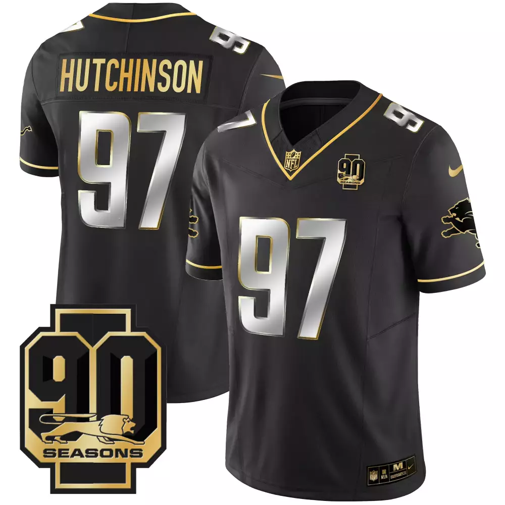 Aidan Hutchinson 97 Lions Jersey Black 90 Seasons Men NFL Gold Silver All Stitched