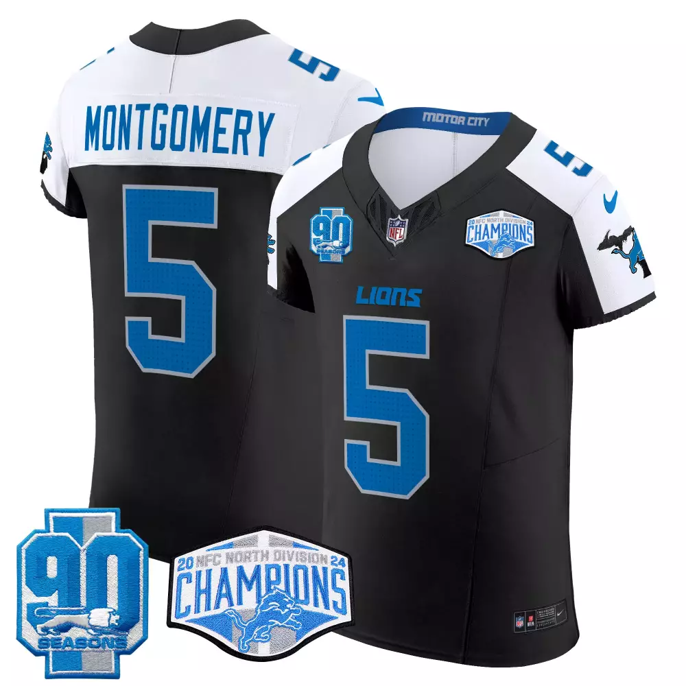 David Montgomery 5 Lions Jersey Black Motor City 90 Seasons 2020 Men NFL White Blue