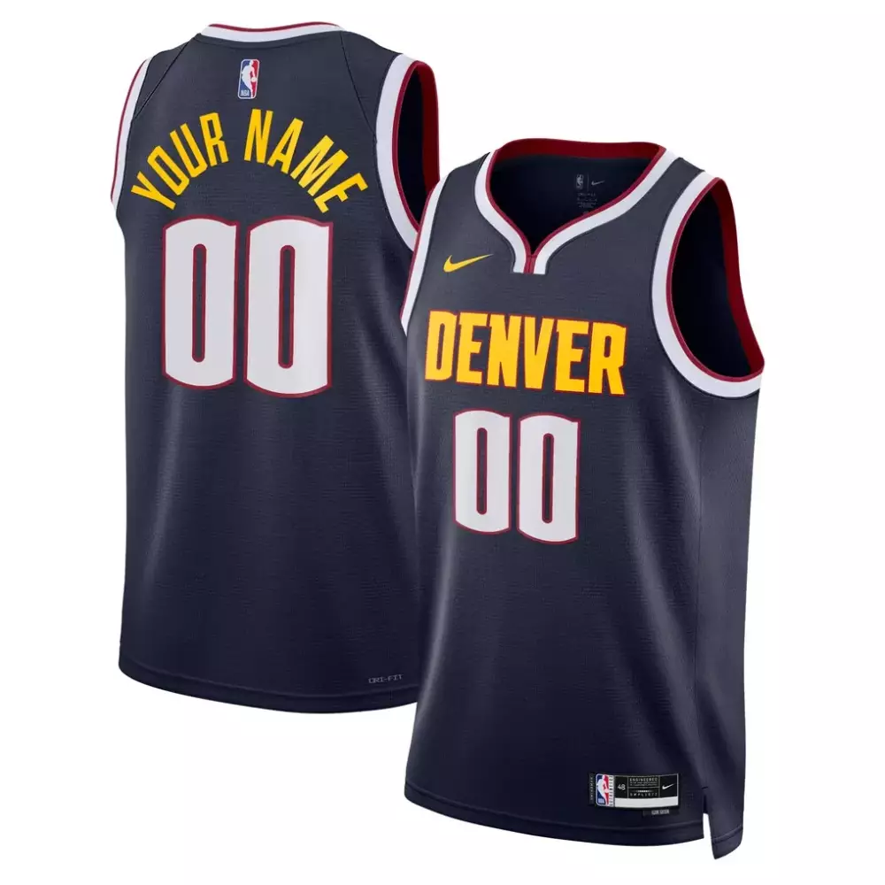 Custom Denver Nuggets Jersey Navy Blue Men Yellow White Red Unisex Swingman Icon