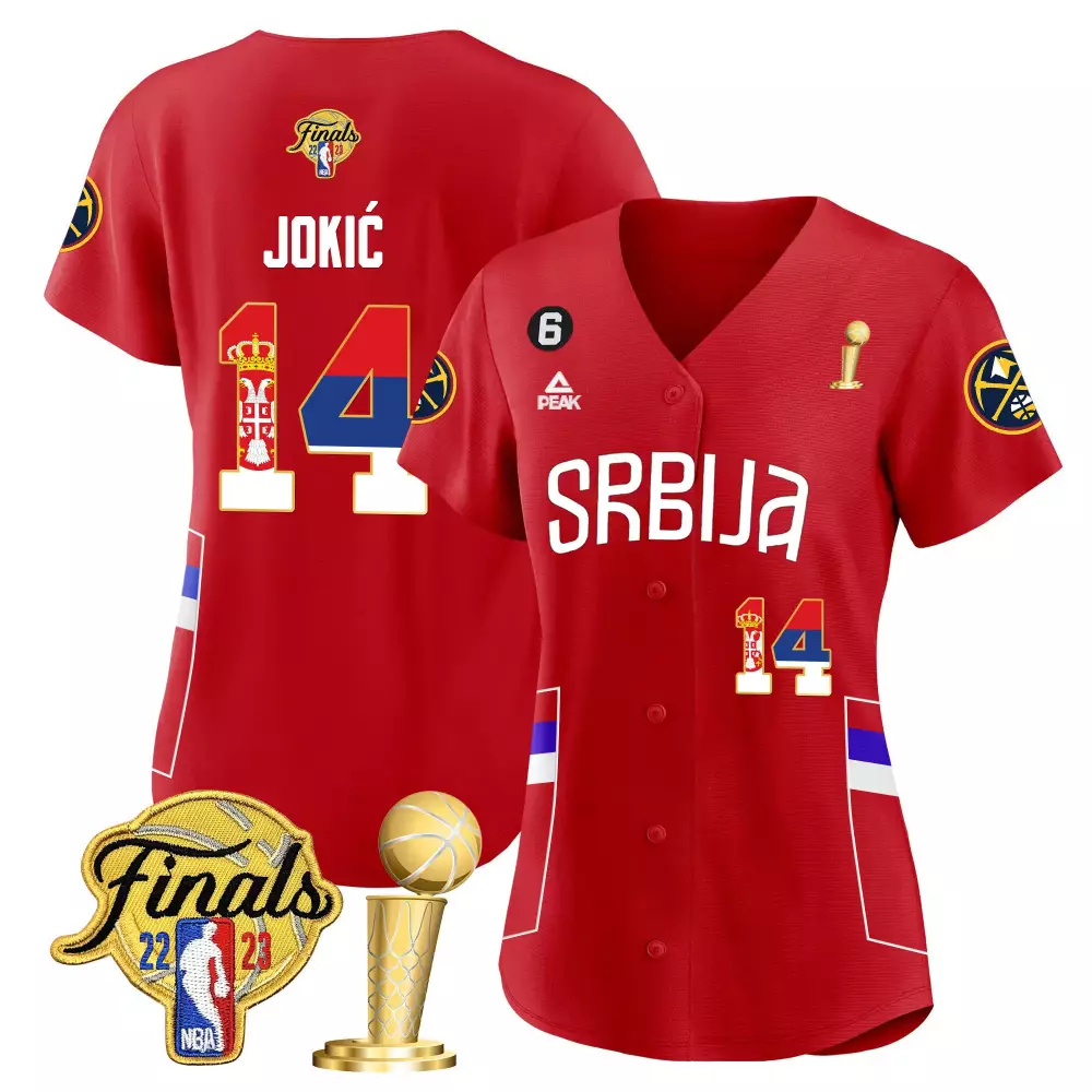 Nikola Jokic 14 Serbia Jersey Red 2023 NBA Finals 2022-2023 Men White Blue Cool Base