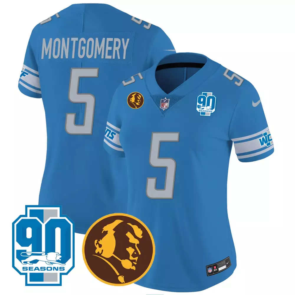 Montgomery 5 Detroit Lions Jersey Blue 90th Anniversary 90 Seasons Men Authentic