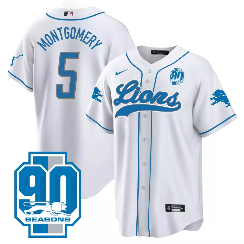 David Montgomery 5 Lions Jersey White 90 Seasons Men Blue All Stitched Vapor
