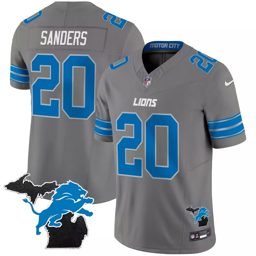 Barry Sanders 20 Lions Jersey Gray Motor City Men Blue White All Stitched Vapor