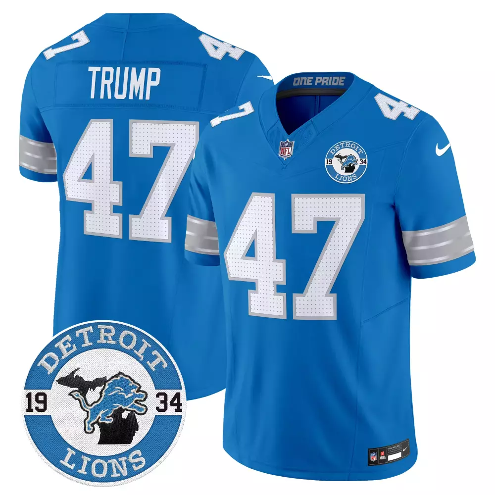 Donald Trump 47 Detroit Lions Jersey Blue Men Replica White Grey Vapor Limited All
