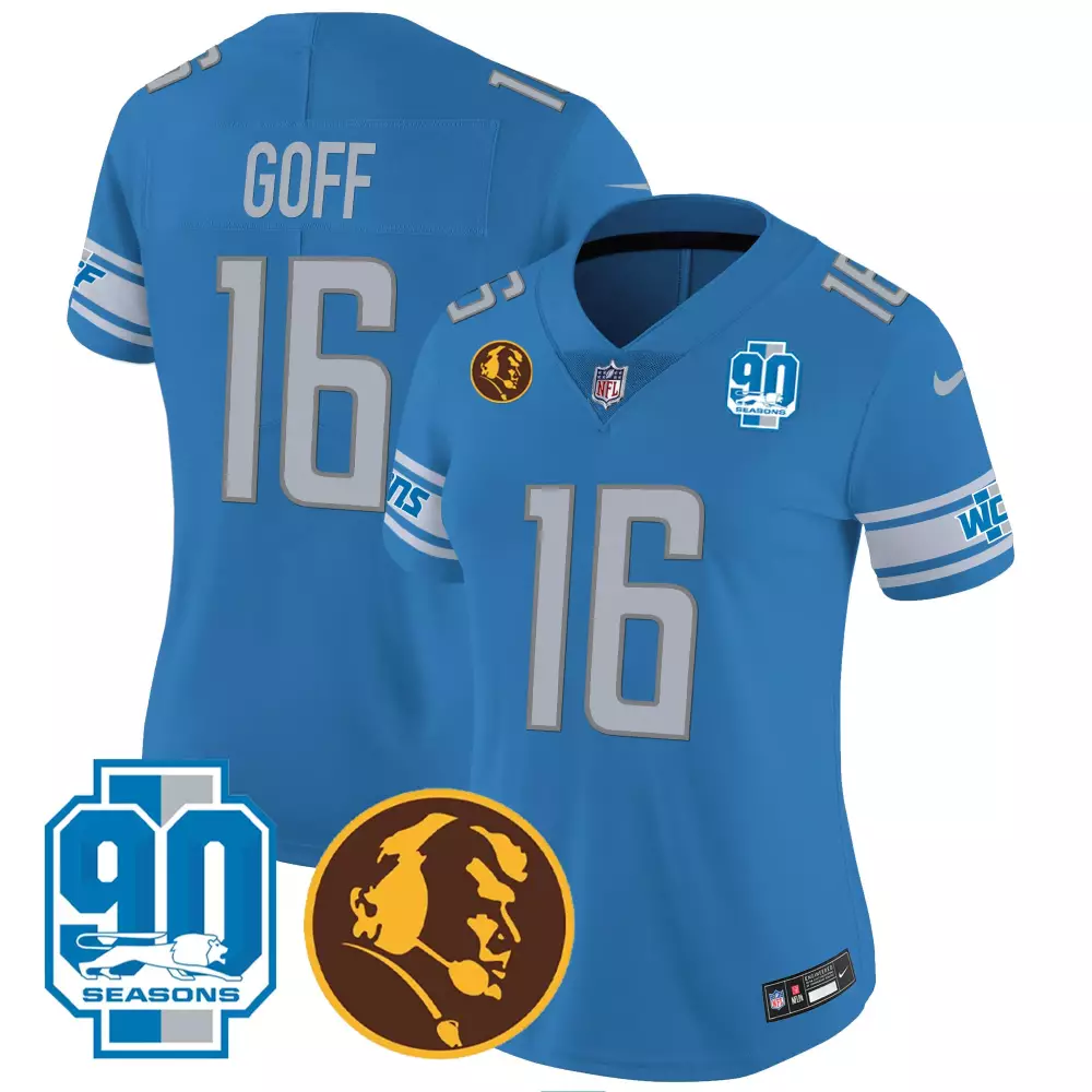 Goff Year 16 Lions Jersey Blue 90th Anniversary 90 Seasons Wcf 2023 Men Replica Silver