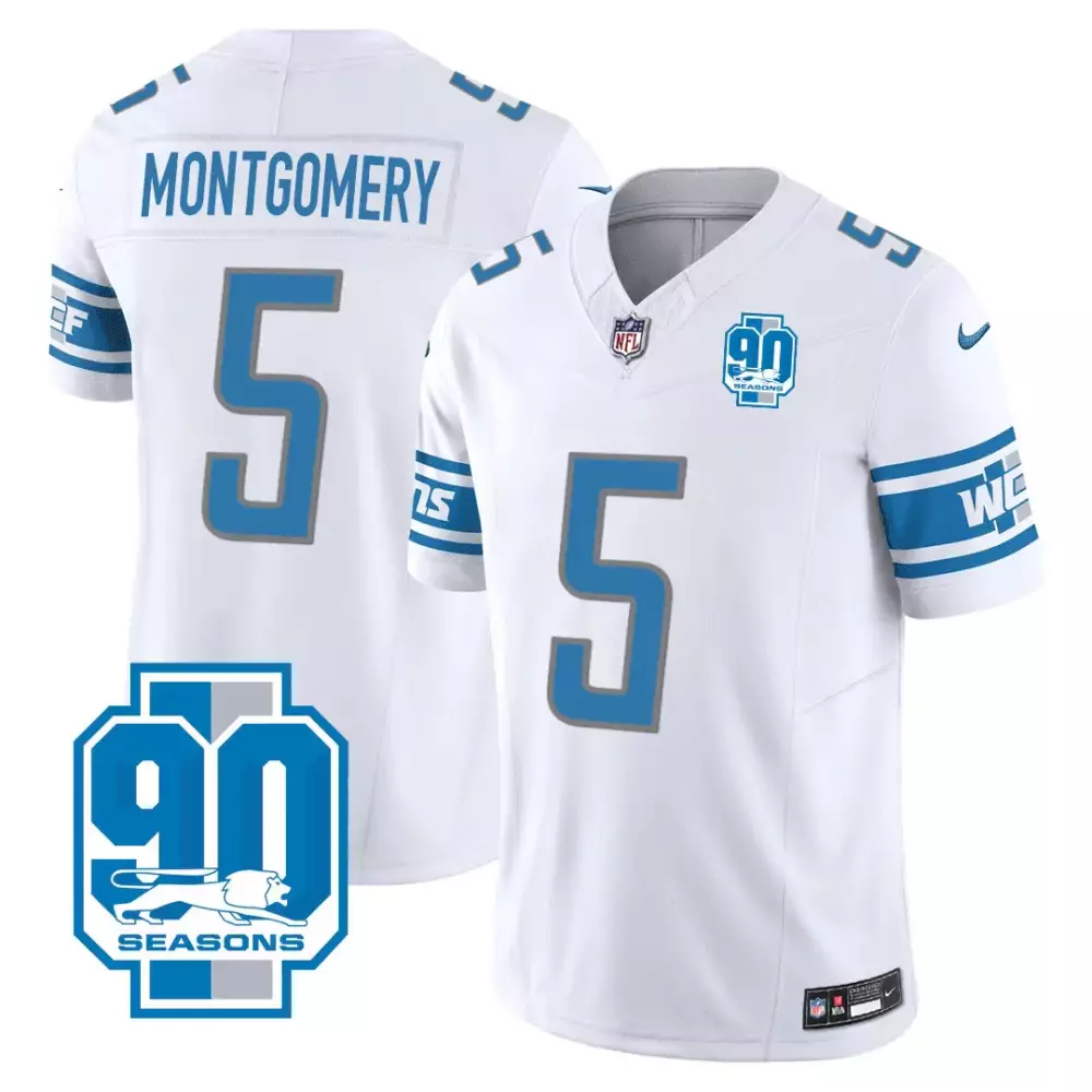 Montgomery 5 Detroit Lions Jersey White 90 Seasons Men Alternate Blue Gray All Stitched