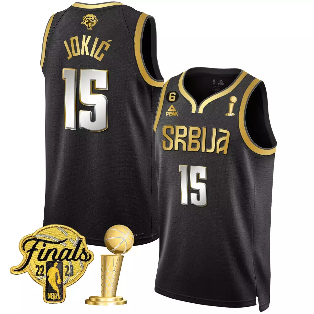 Nikola Jokic 15 Srbija Jersey Black NBA Finals 22-23 Men Gold White Limited All Stitched