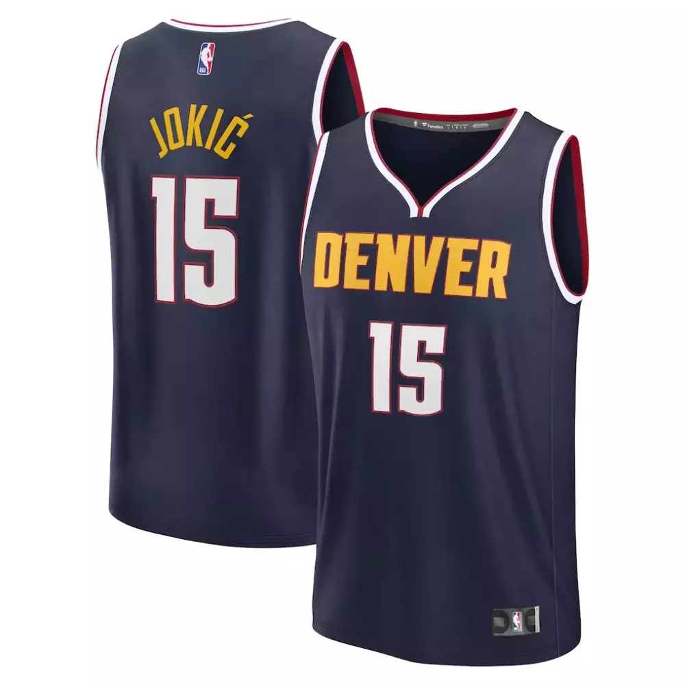 Nikola Jokic 15 Denver Nuggets Jersey Navy Blue Men Yellow White Red Replica Icon