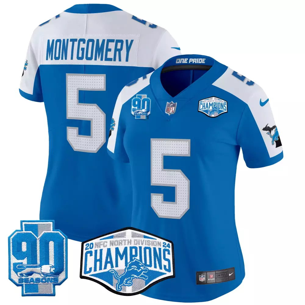 David Montgomery 5 Detroit Lions Jersey Blue 90th Season 90 Seasons Men White Silver