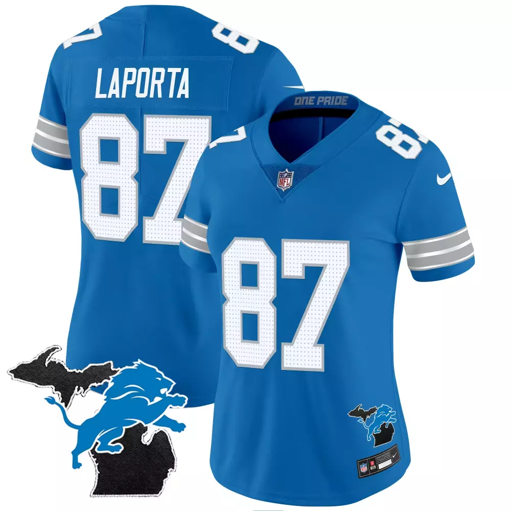 Sam Laporta 87 Detroit Lions Jersey Blue One Pride Men Replica White Silver Stitched