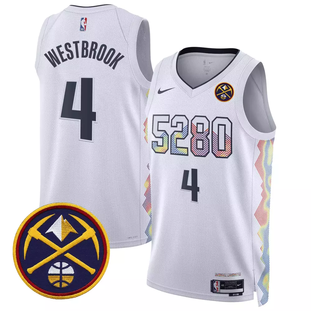 Russell Westbrook 4 Jersey White City Edition Denver Nuggets Men Alternate Split Design