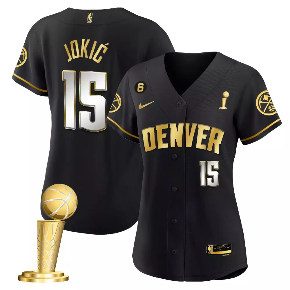 Nikola Jokic 15 Denver Nuggets Jersey Black 2023 NBA Championship Trophy Men Gold