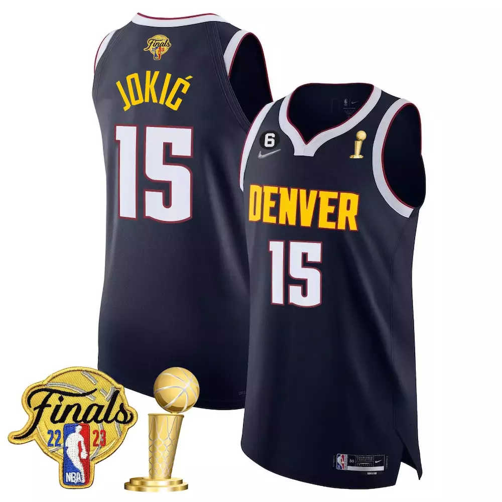 Nikola Joki 15 Denver Nuggets Jersey Navy NBA Finals 2023 Men Yellow White Red All