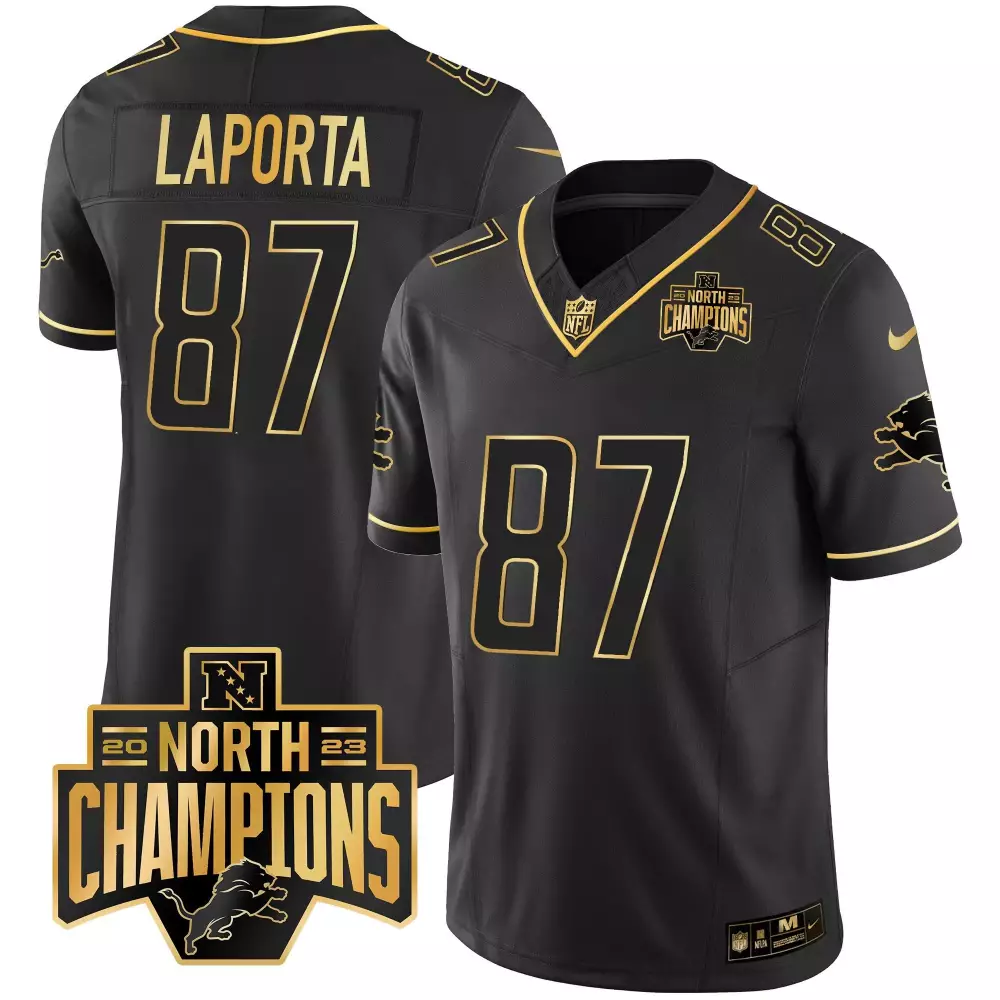 Sam Laporta 87 Detroit Lions Jersey Black Men Gold Vapor All Stitched