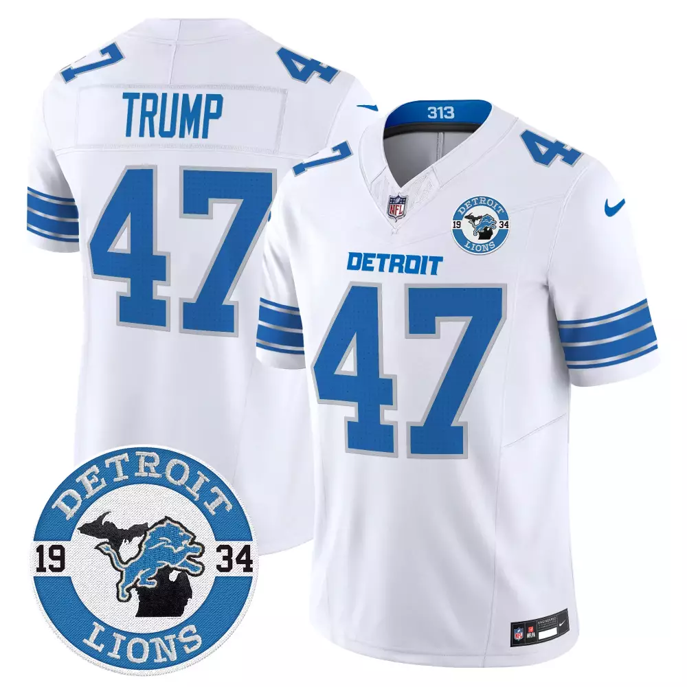 Donald Trump 47 Detroit Lions Jersey White 1934 Men American Blue Silver Vapor Limited