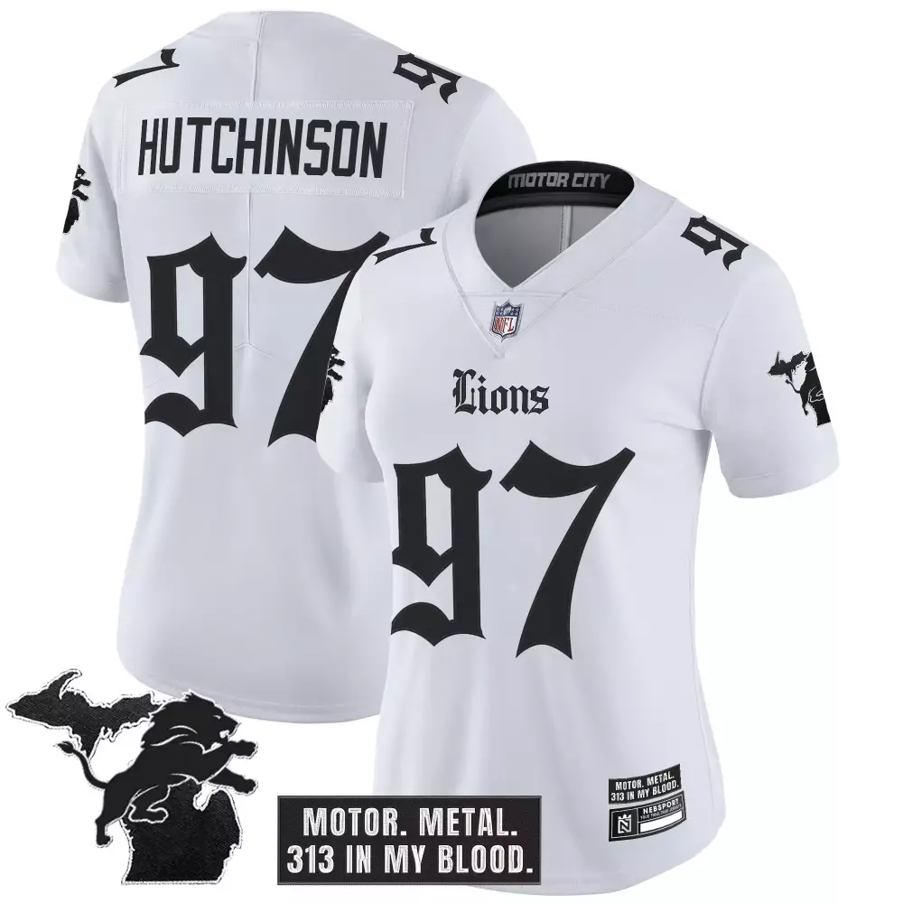 Hutchinson Motor 97 Lions Jersey White City Men NFL Black Vapor