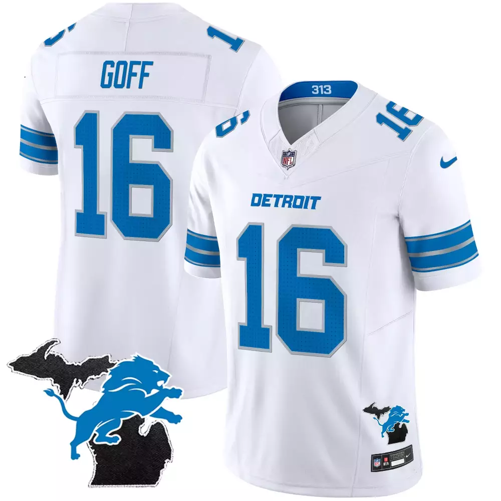 Jared Goff 16 Detroit Lions Jersey White 2023 Men Authentic Alternate Blue Silver