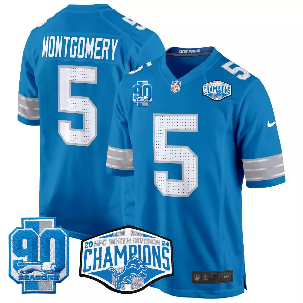 David Montgomery 5 Lions Jersey Blue 90 Seasons Men White Silver Game All Stitched