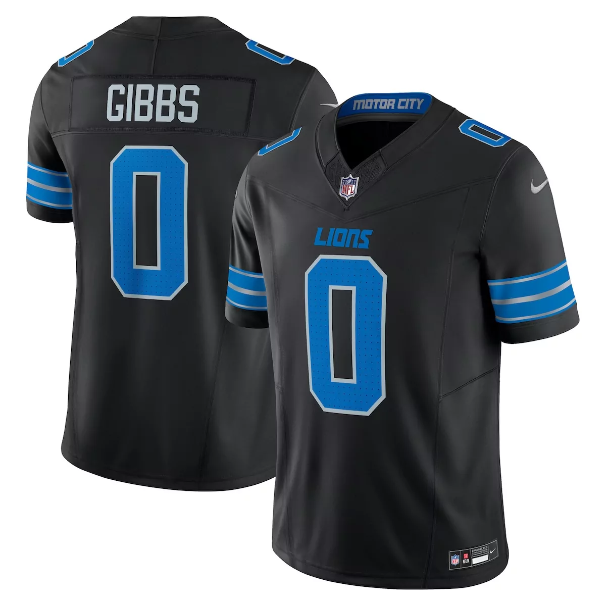Jahmyr Gibbs Lions Jersey Black Motor City Men Blue Silver Alternate Vapor Limited