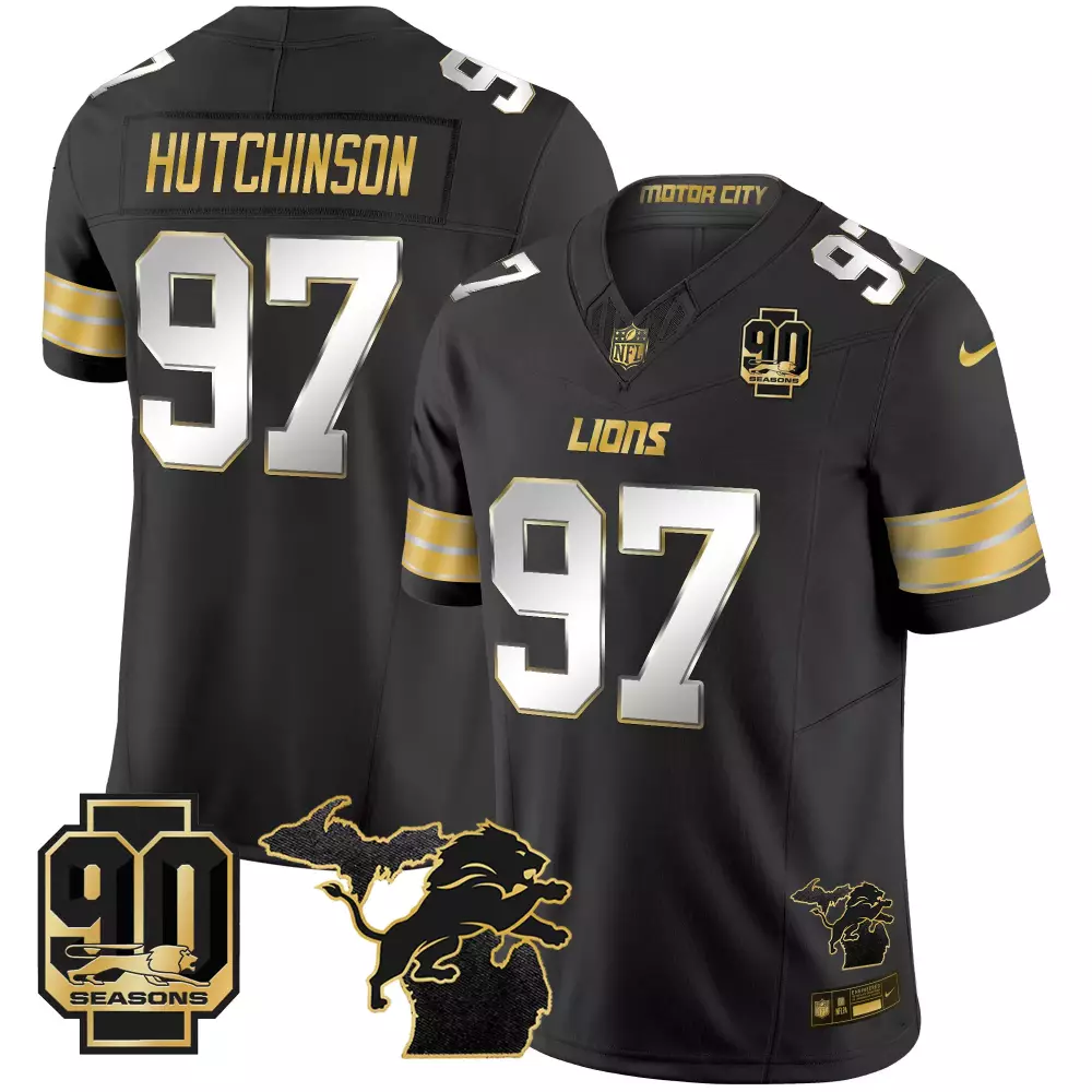 Aidan Hutchinson 97 Lions Jersey Black 90 Seasons Men Alternate Gold White Stitched