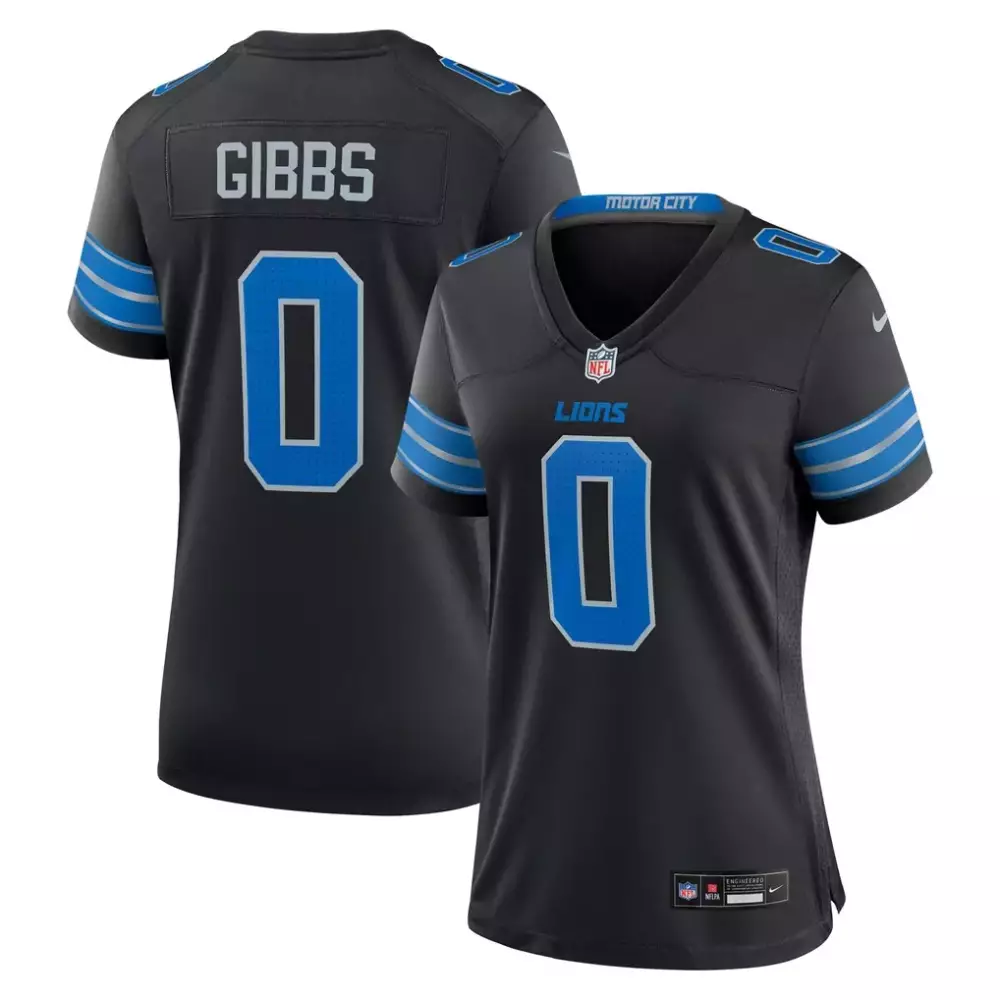 Jahmyr Gibbs Lions Jersey Black Women Replica Blue Silver Alternate Game