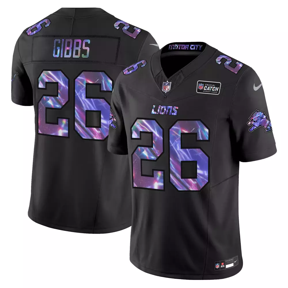 Jahmyr Gibbs 26 Lions Jersey Black Crucial Catch Men Standard Alternate Custom Design