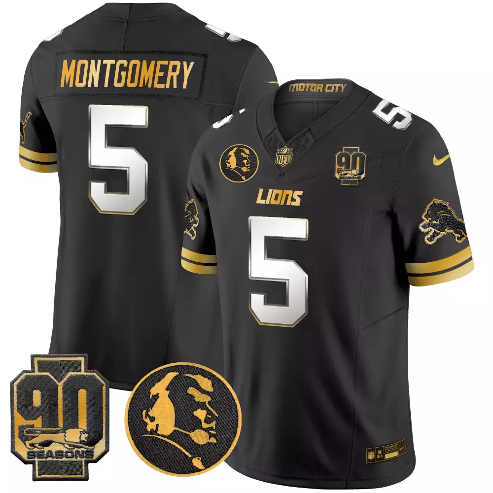 Montgomery 5 Lions Jersey Black 90th Season 90 Seasons Men Gold White Limited Vapor