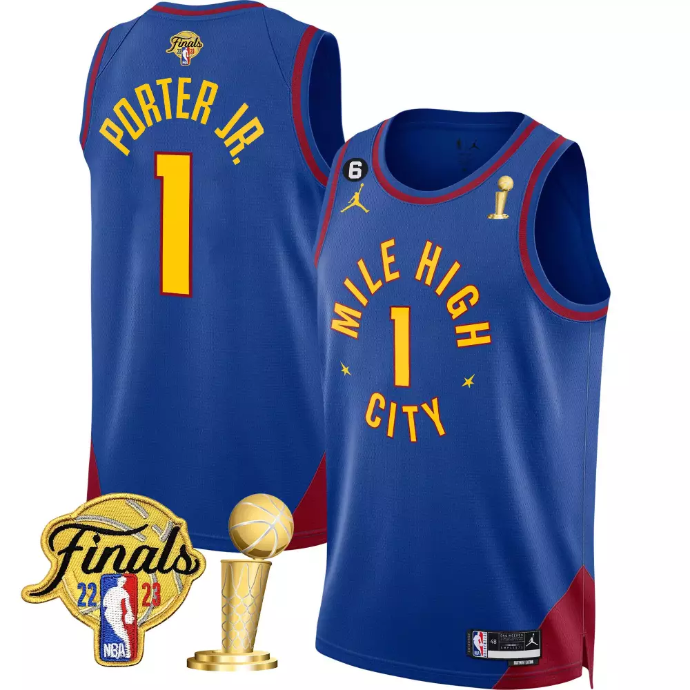 Porter Jr. 1 Denver Nuggets Jersey Blue NBA Finals 2023 2022 Men Authentic Yellow