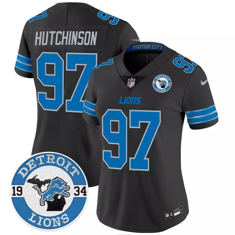 Hutchinson Est 97 Detroit Lions Jersey Black Men Replica Blue Vapor Limited All Stitched